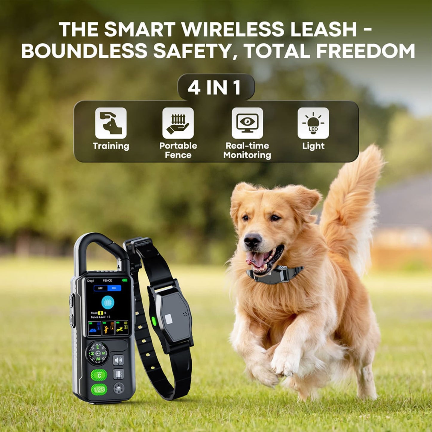 4 in 1 wireless dog fence system for training, portable fence, monitoring, and light