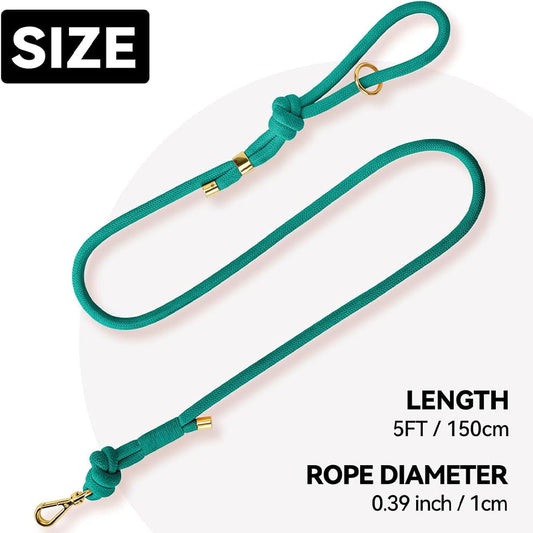 5FT rope dog leash showing size and 0.39 inch diameter for training use
