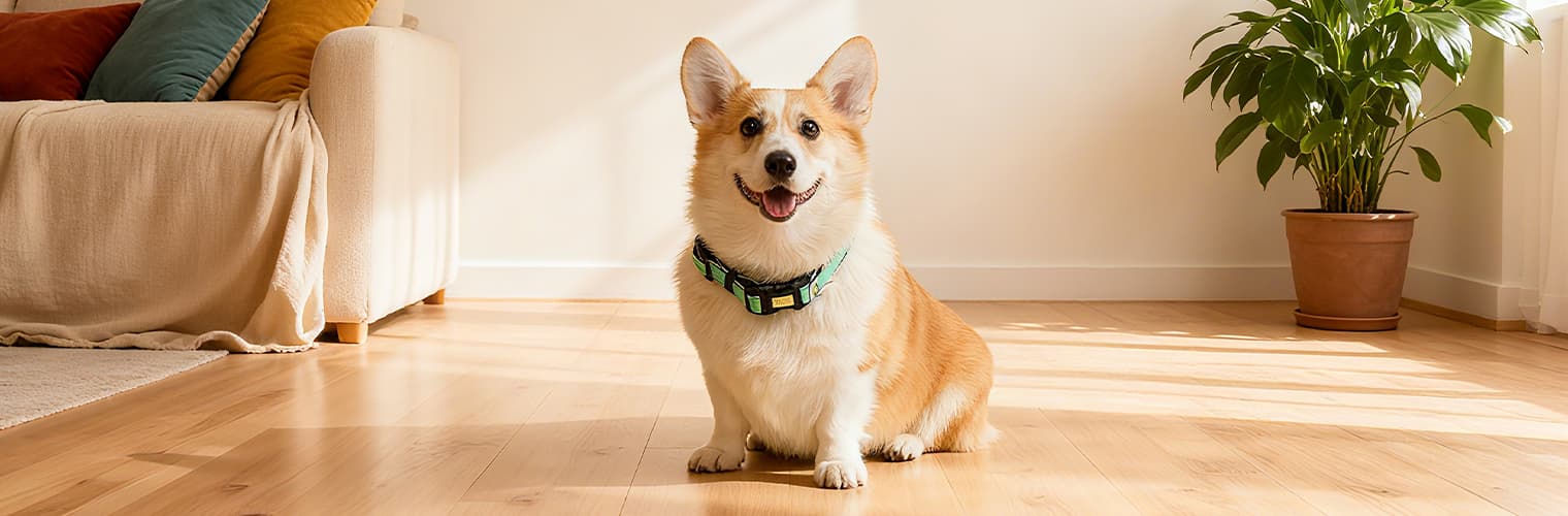Dog wearing Reflective Dog Collar with engraved nameplate, adjustable and secure fit