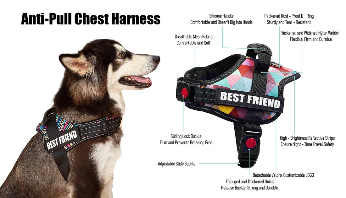 Anti pull large dog harness with adjustable straps and reflective strips