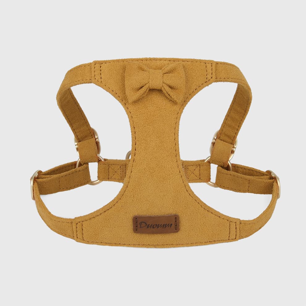 Small dog leash and harness set in brown suede material