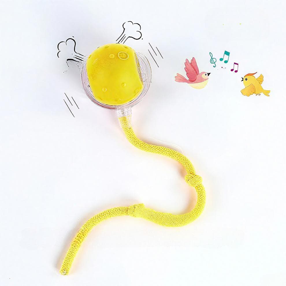 Yellow cat balls toy with birdsong and wake-up motion for indoor cats