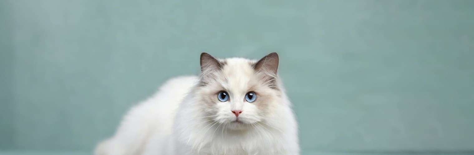 White fluffy cat before using the pet steam brush for grooming
