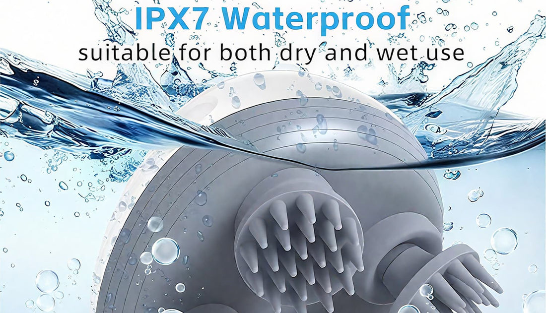 Cat massager IPX7 waterproof design for dry and wet use; soft silicone massage heads underwater