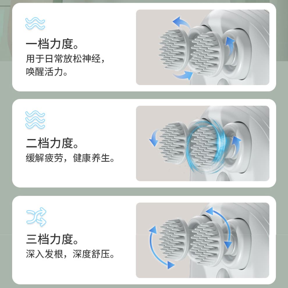 Cat massager showing three massage intensity modes for relaxation, stress relief, and joint comfort