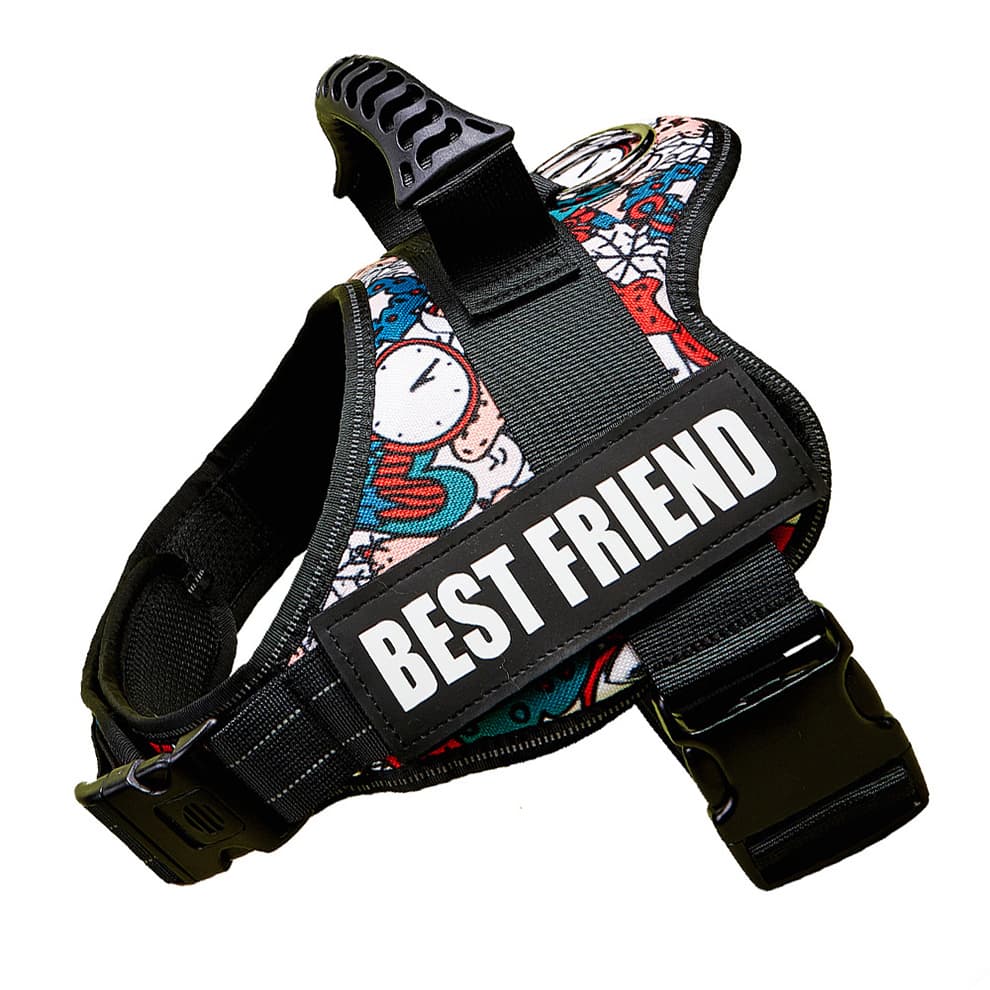 Holiday graffiti print large dog harness reflective no pull vest