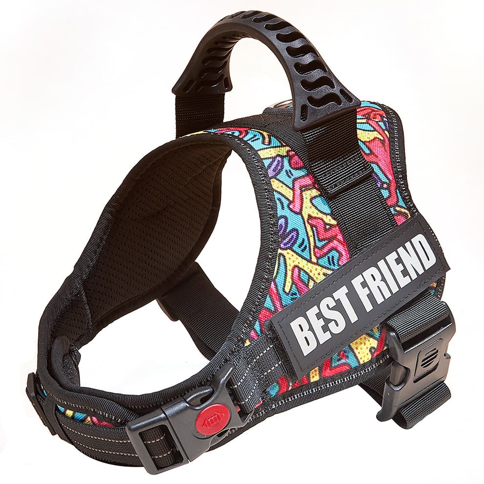 Graffiti design no pull large dog harness with reflective strips
