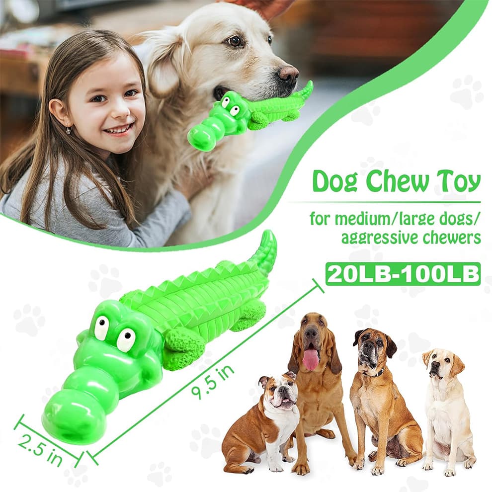 Durable crocodile dog chew toy size chart for medium to large dogs
