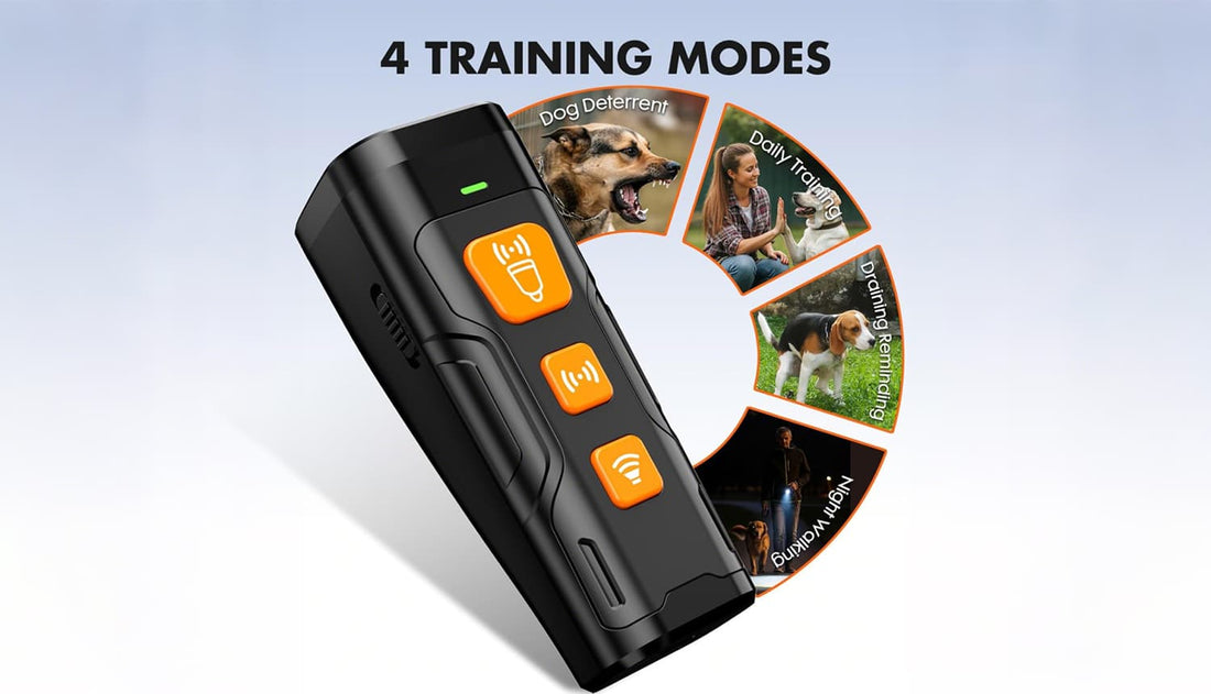 Dog barking deterrent with multiple training modes and ultrasonic functions
