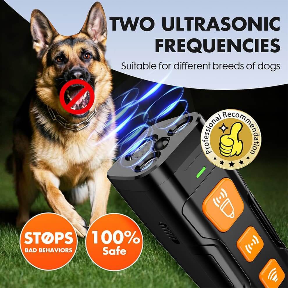 Dog barking deterrent used outdoors to stop barking with ultrasonic training