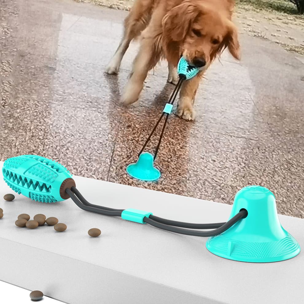 Dog pulling and chewing blue suction dog toy, durable and interactive playtime