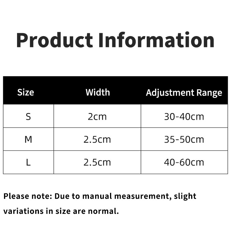 Size chart for nylon dog collar showing S, M, and L adjustable range