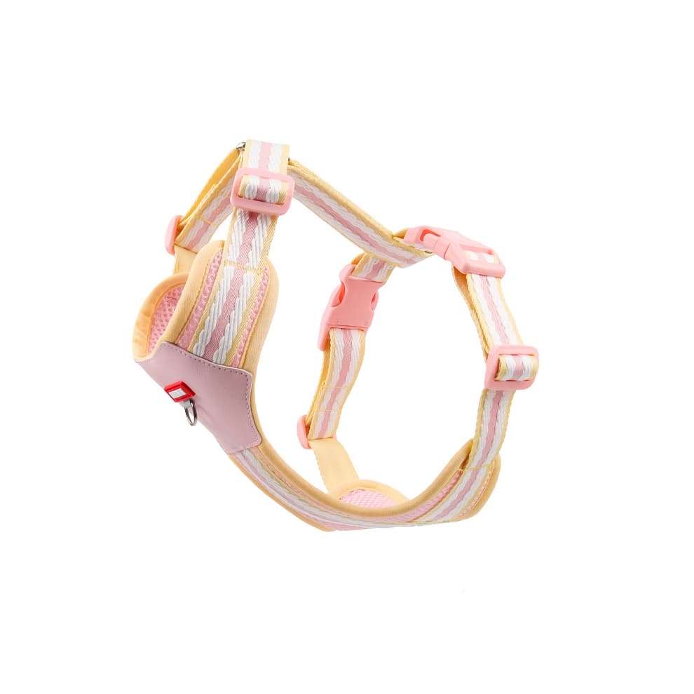 Pink and cream dog harness for small dogs with PU leather and braided webbing