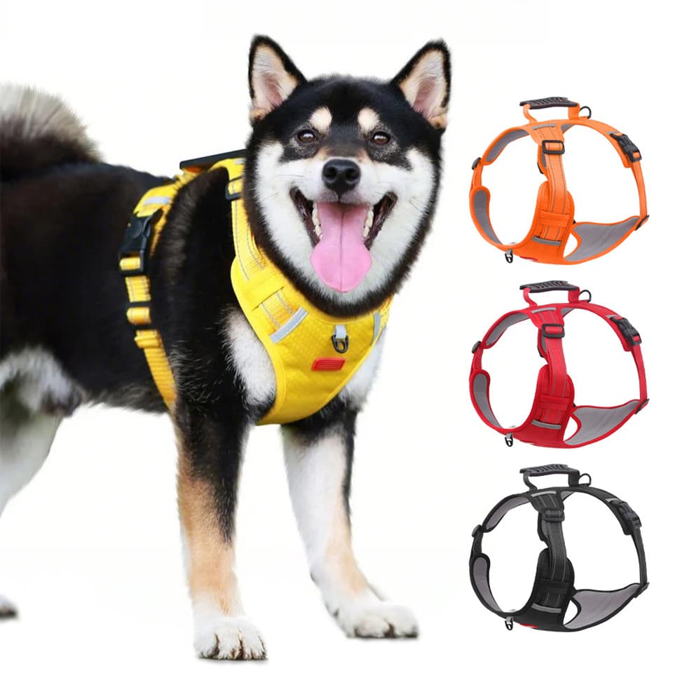 Front clip dog harness for training with padded breathable mesh and reflective details, Yellow