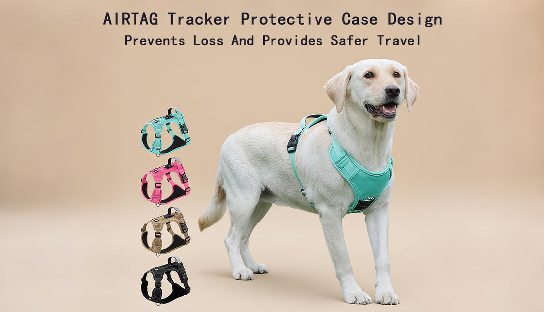 Dog harness with airtag holder durable oxford fabric reflective design and built in airtag pocket