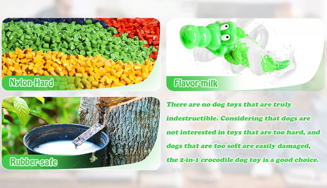 Dog toys for aggressive chewers showing material and milk flavor