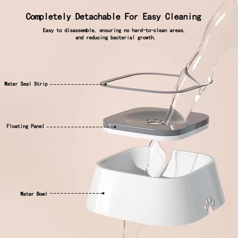 No spill dog water bowl detachable design for easy cleaning