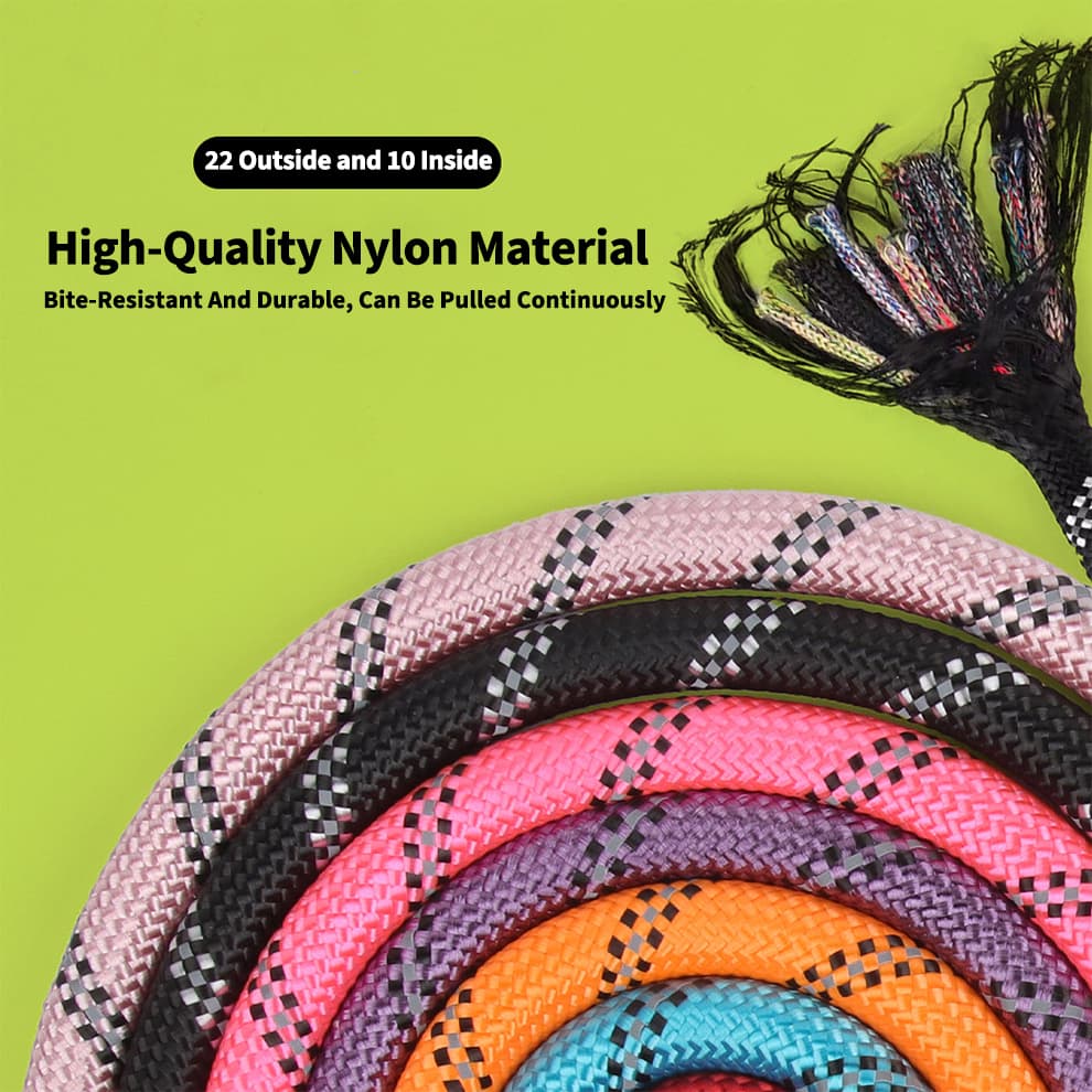 Chew-resistant nylon rope core construction for durability and long service life