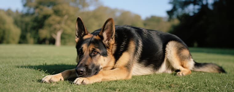 german-shepherd-dog-lying-on-green-grass-in-park-looking-relaxed