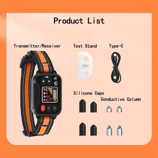 GPS dog fence collar package including transmitter, USB cable, silicone caps, and conductive columns