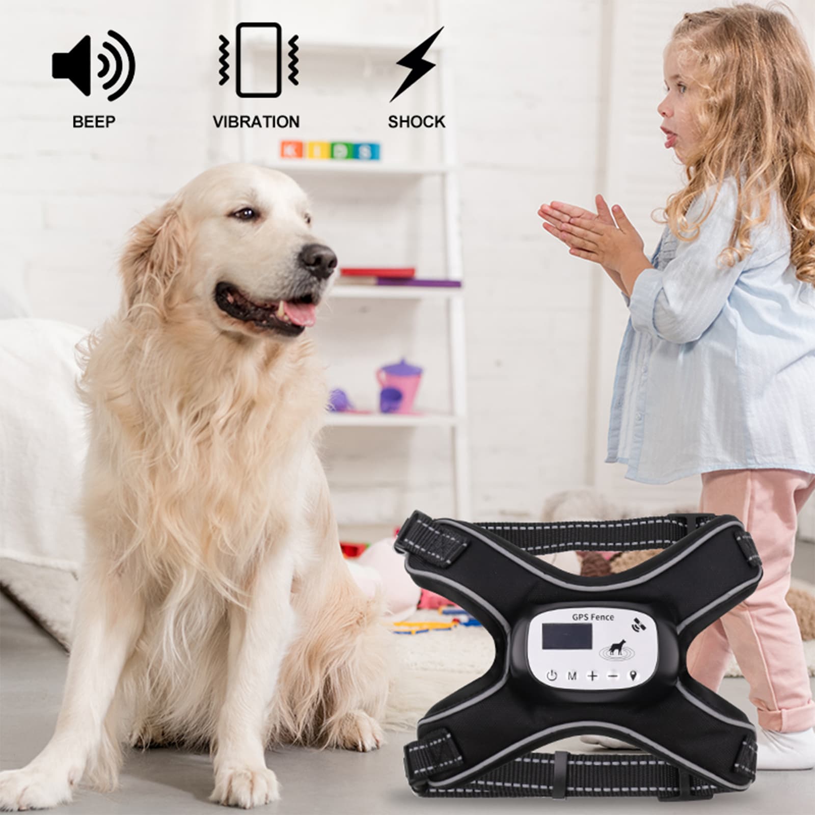 GPS dog fence harness with sound, vibration, and static correction training modes