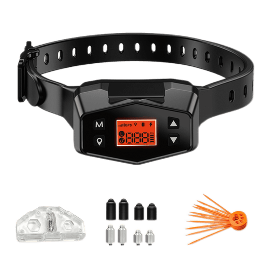 Wireless GPS dog fence with auto training collar, LCD screen, and essential accessories