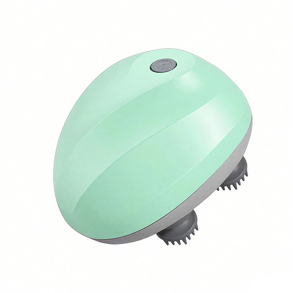 Green cat massager USB rechargeable device with 4 rotating silicone massage nodes