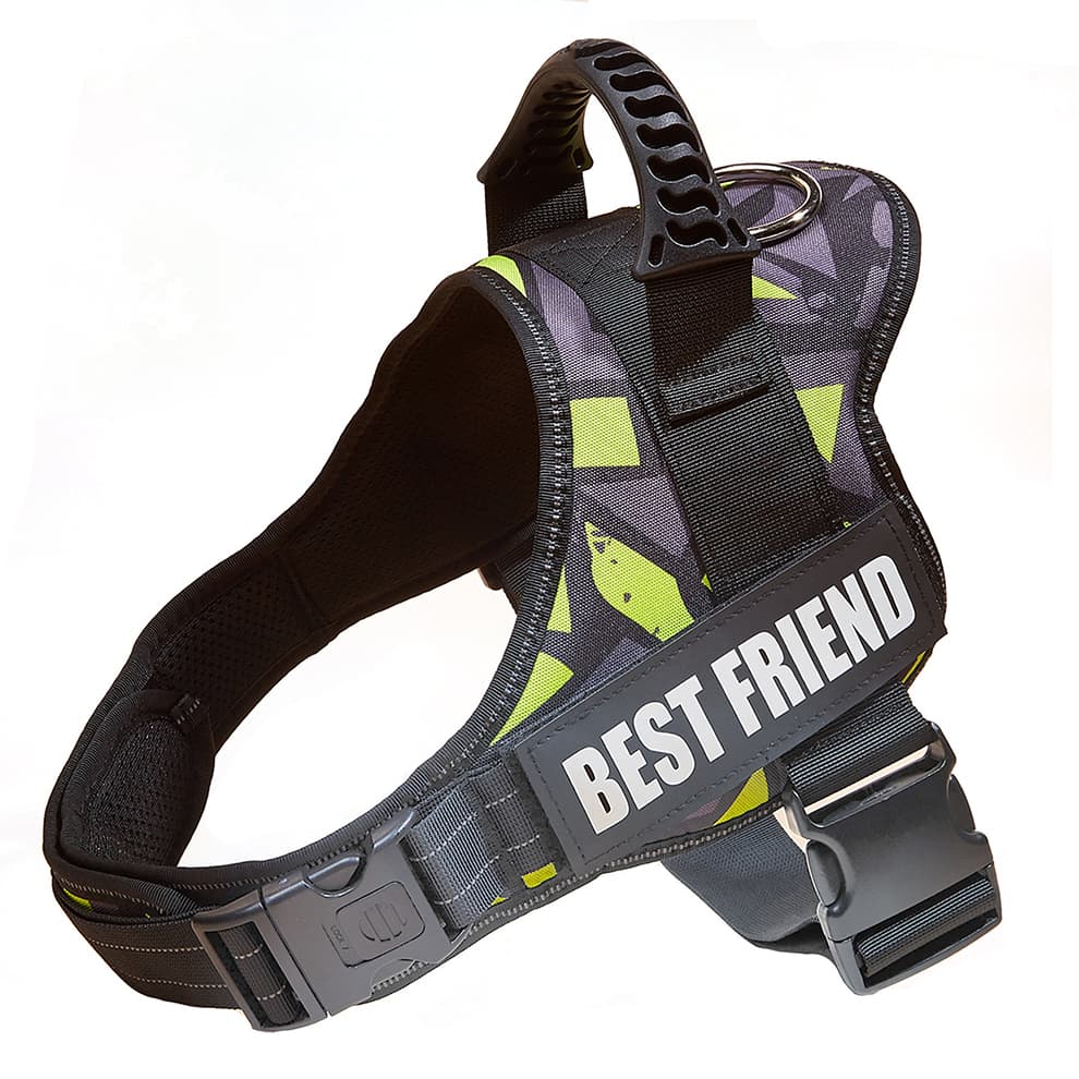 Green graffiti reflective large dog harness for safe walks