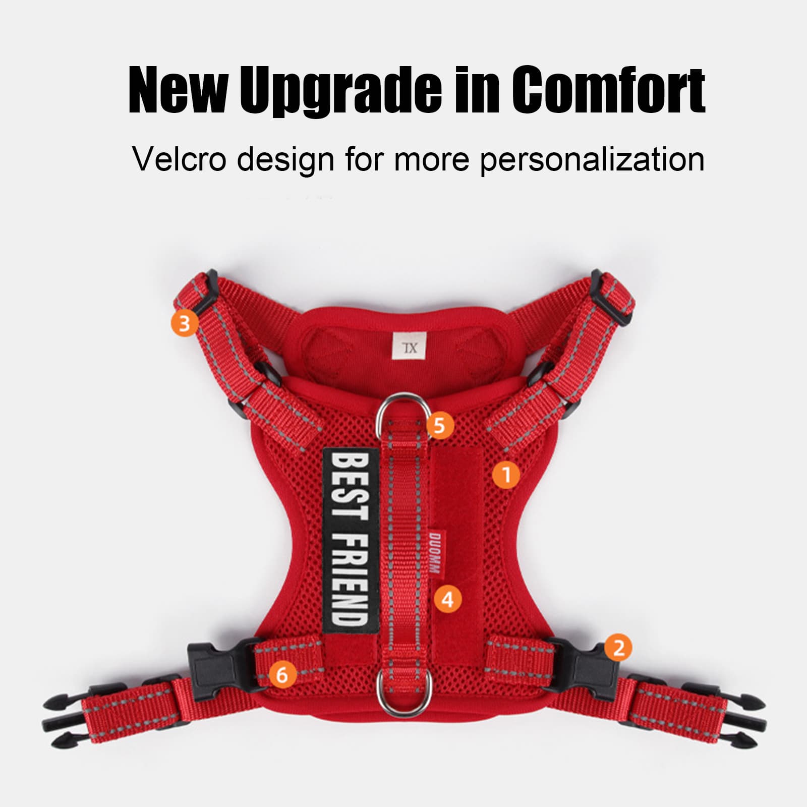 Harness and leash for small dogs red harness with velcro area for customization