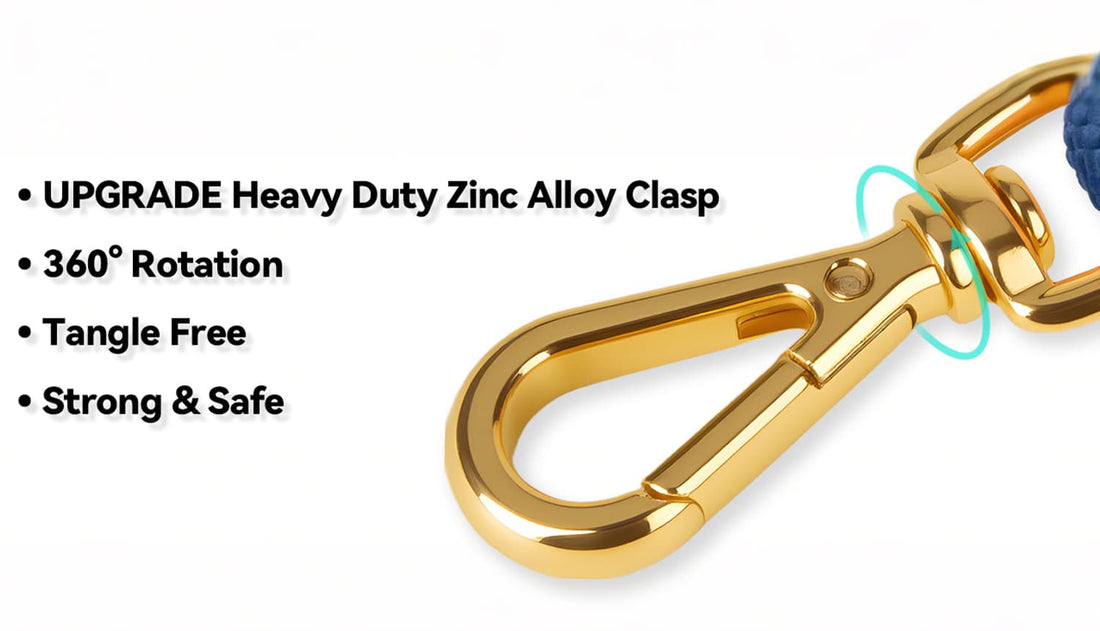 Heavy duty dog leash with 360 degree rotating zinc alloy clip for tangle free use