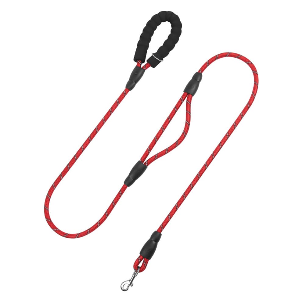 Strong rope dog leash for large dogs in red color with padded handle