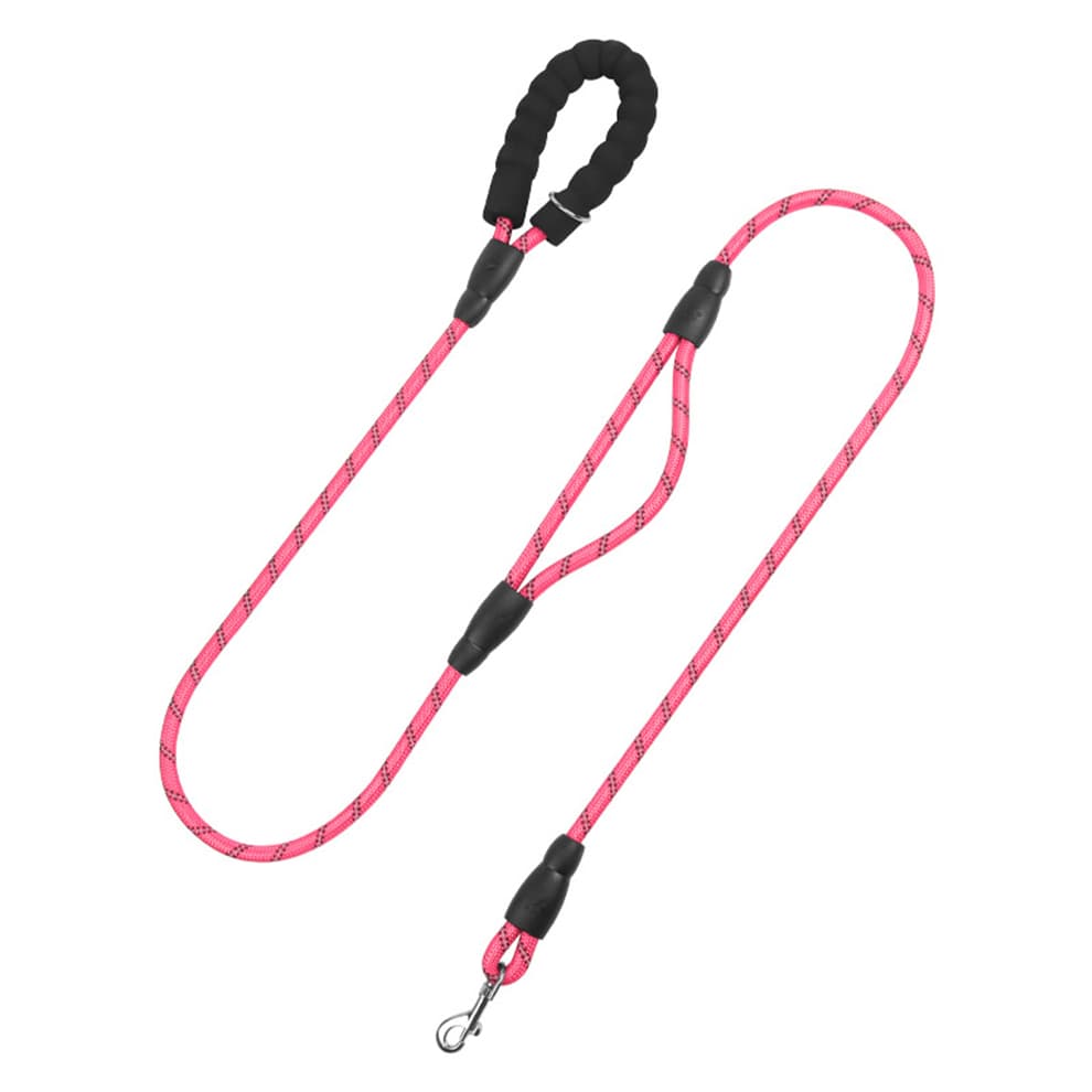 No pull reflective dog leash with padded handle in rose red
