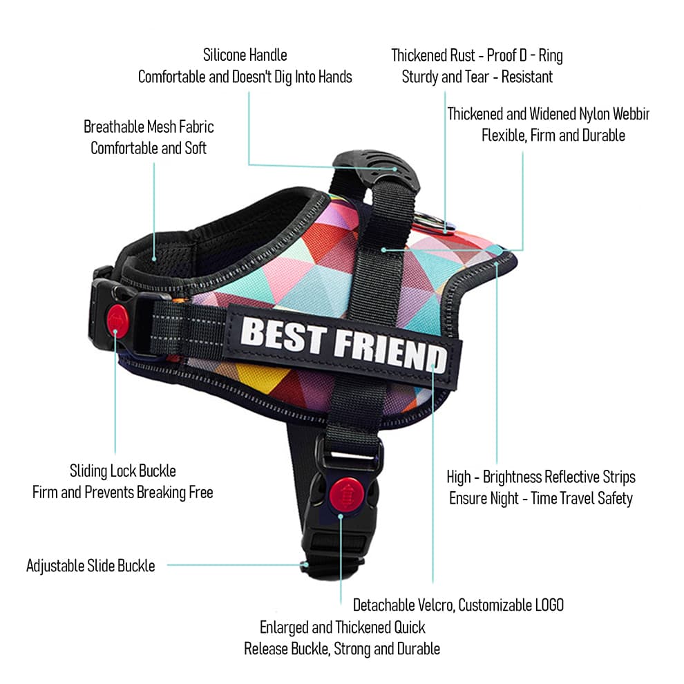 Adjustable dog harness with reflective strips and strong buckle