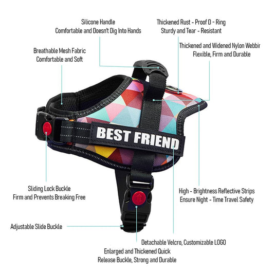 Adjustable dog harness with reflective strips and strong buckle