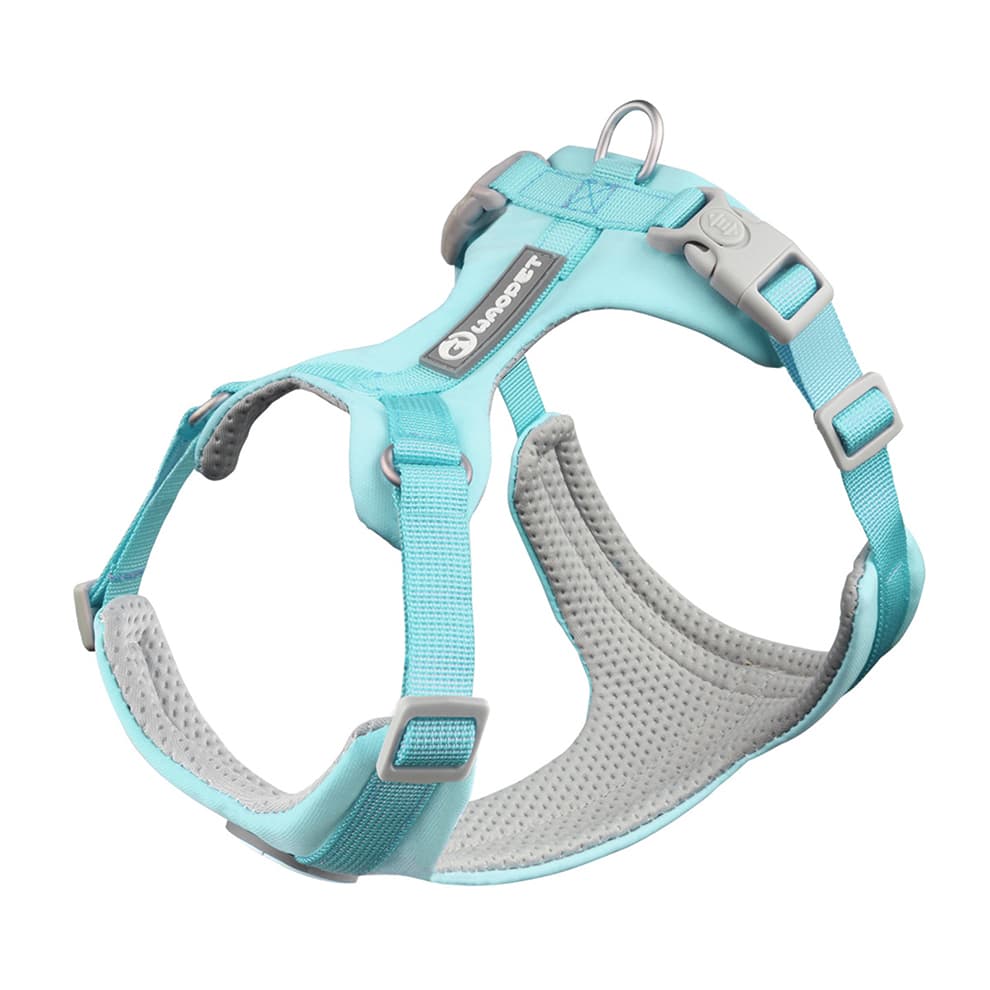 Light blue dog harness breathable mesh fabric with adjustable straps