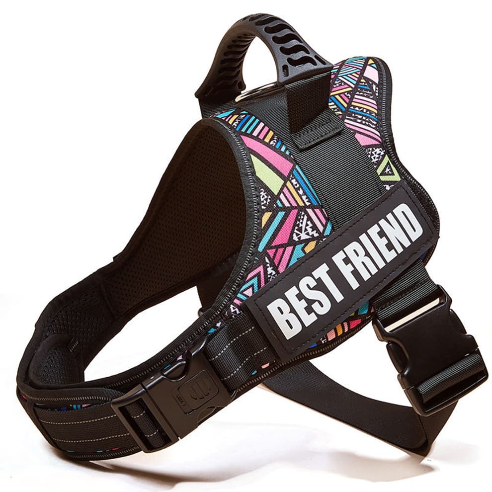 Reflective mosaic style large dog harness adjustable vest