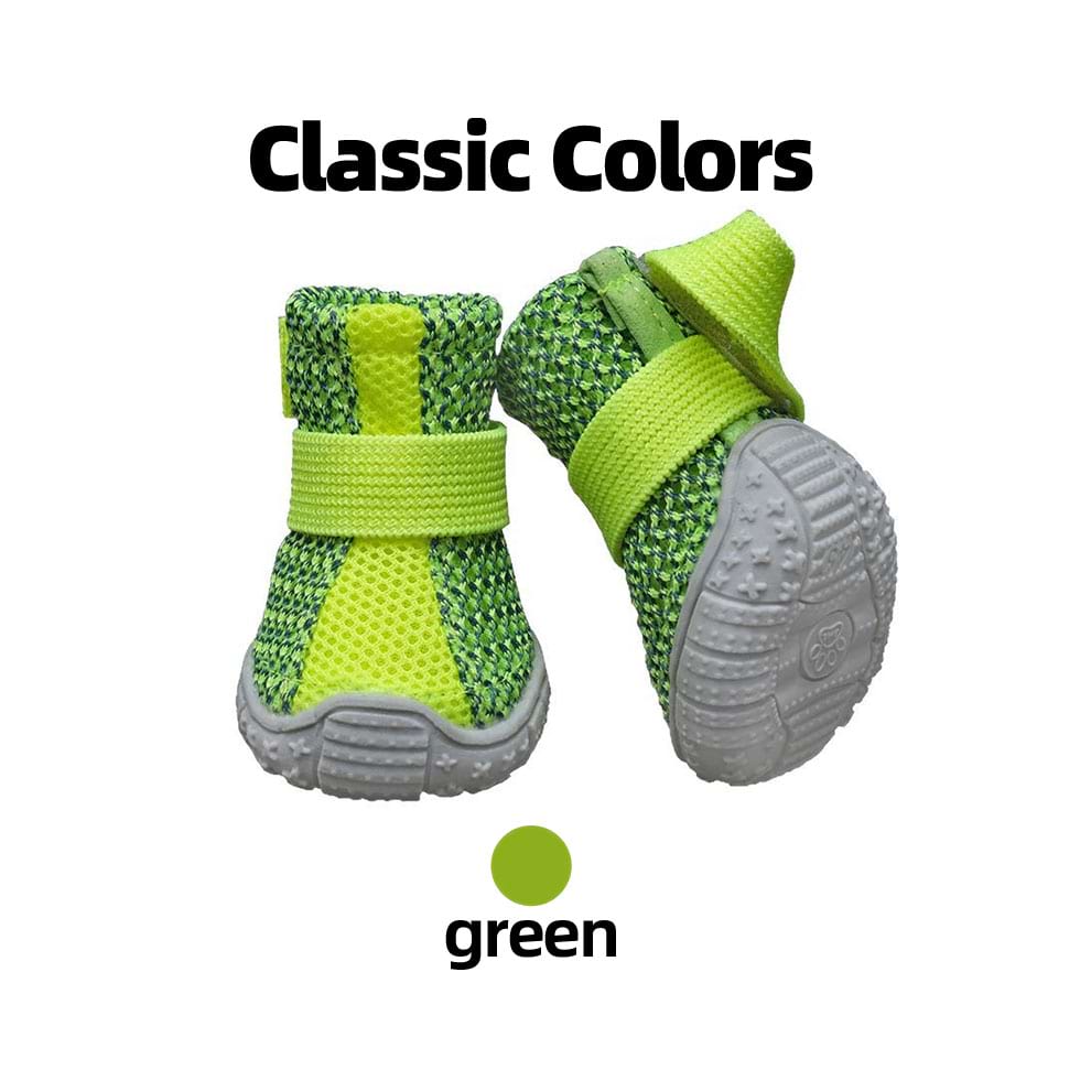 Neon Green Breathable Dog Shoes featuring high-visibility color for safety and air-flow mesh for summer.