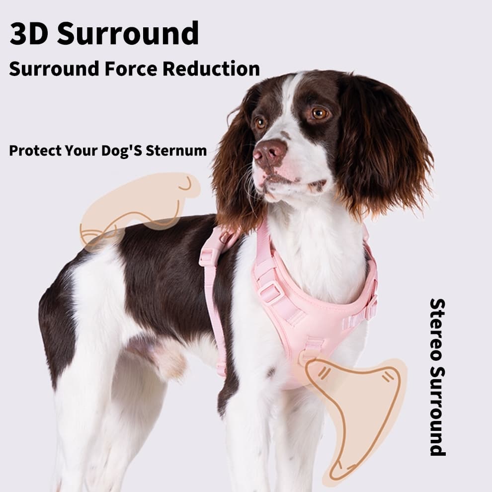 No pull dog harness featuring 3D surround force reduction to protect your dog’s chest and sternum