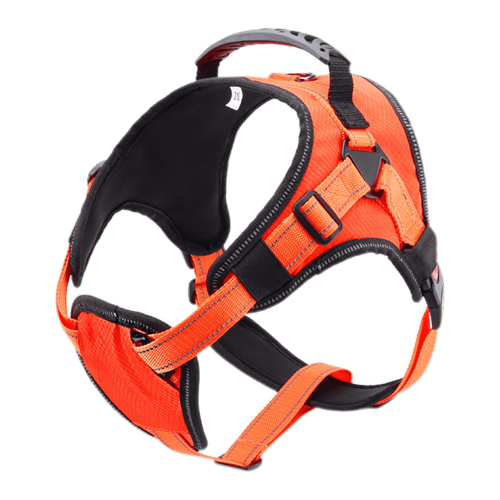 No pull dog harness for large dogs in orange with reflective safety design