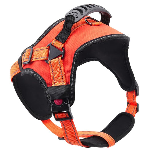 Side view of heavy duty no pull dog harness with adjustable straps and handle