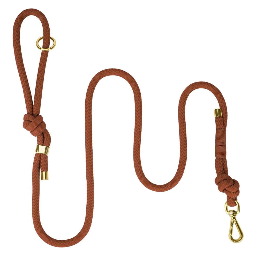 No pull dog leash in brown with strong metal clip and rope design