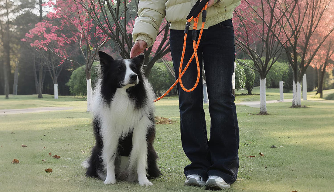 Strong dog leash for training large dogs in orange with padded handle control