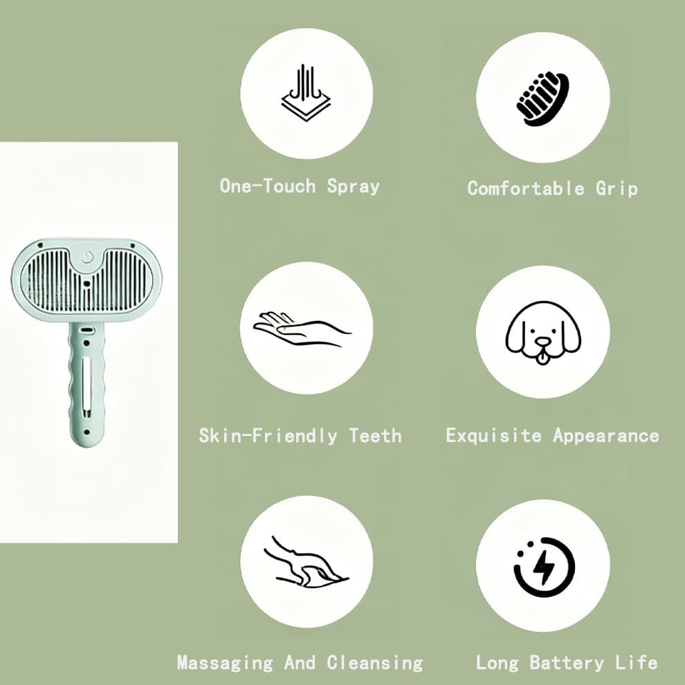 Overview of pet steam brush core features including massage and spray