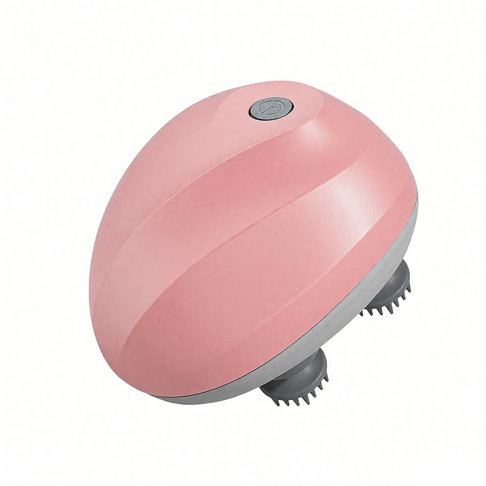 Pink cat massager with handheld design and soft silicone massage heads for pets