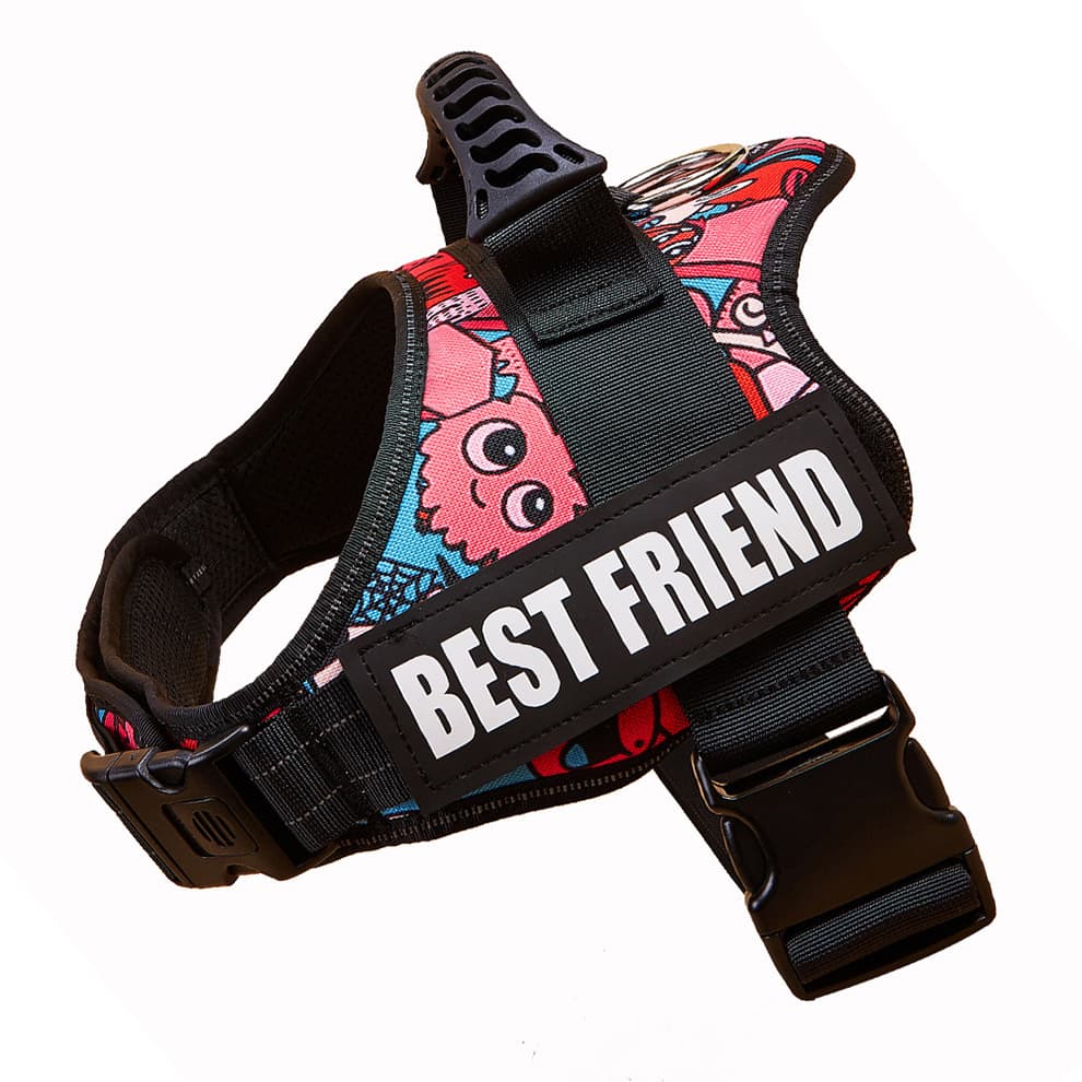 Pink halloween graffiti large dog harness adjustable no pull vest