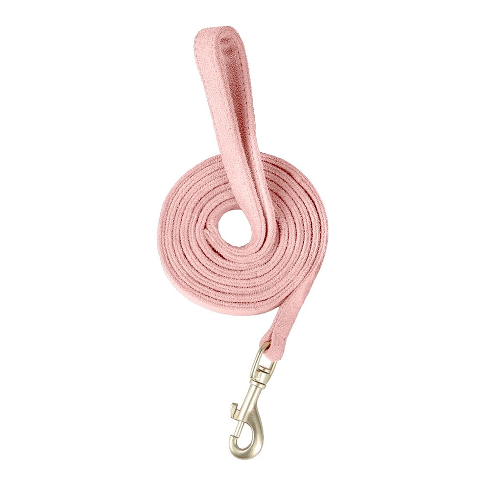 Pink puppy harness and leash strap with suede texture, durable metal clasp for small dogs