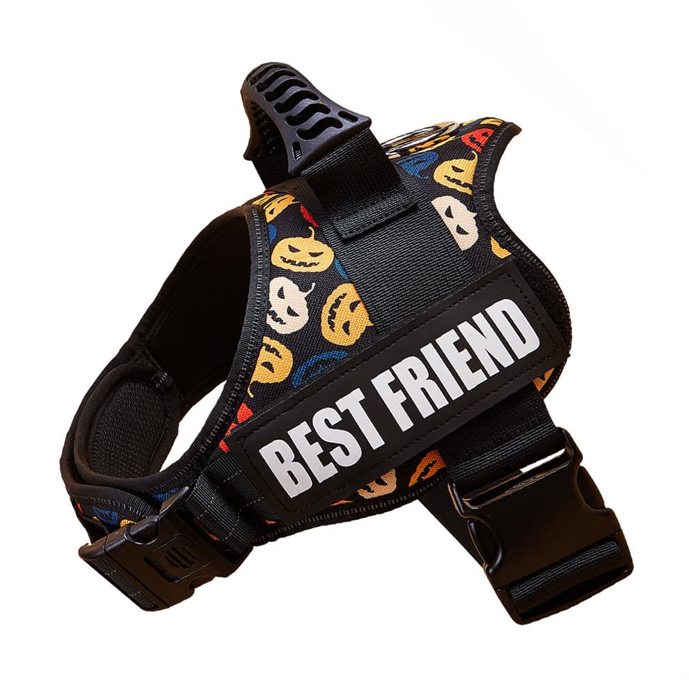 Halloween pumpkin pattern large dog harness reflective vest