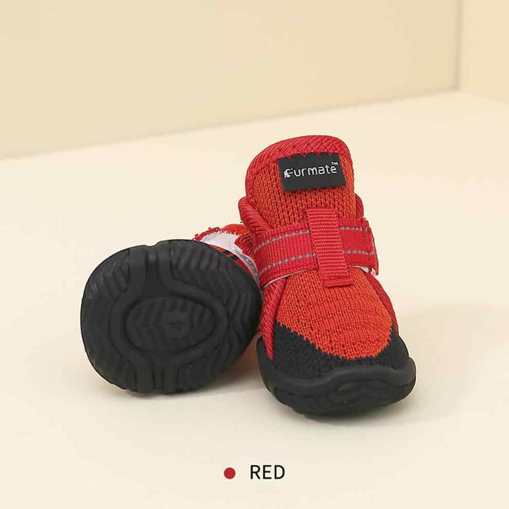 Red Summer Dog Boots that offer high visibility and protection against hot pavement during outdoor walks.