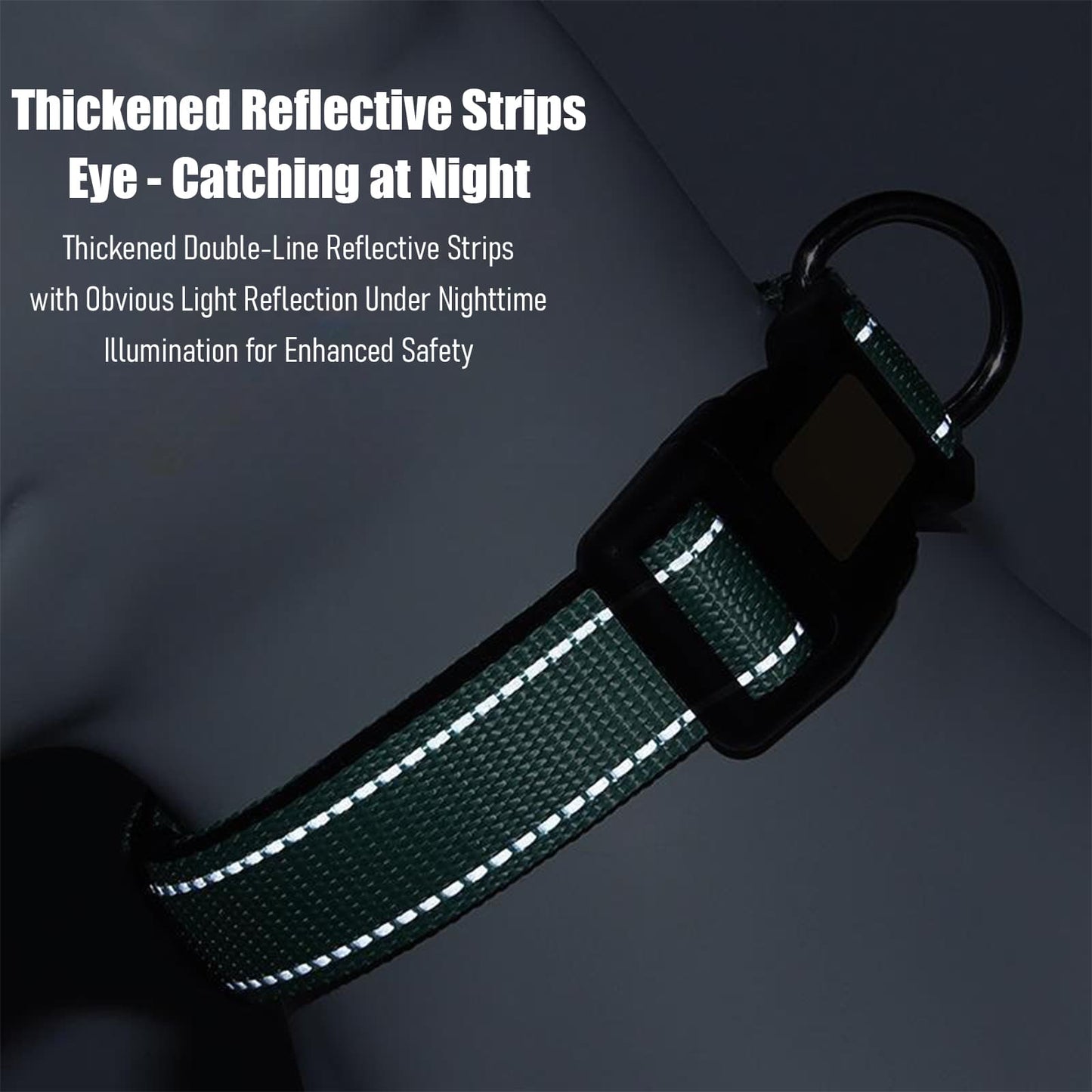 Reflective dog collar with durable D-ring for leash attachment