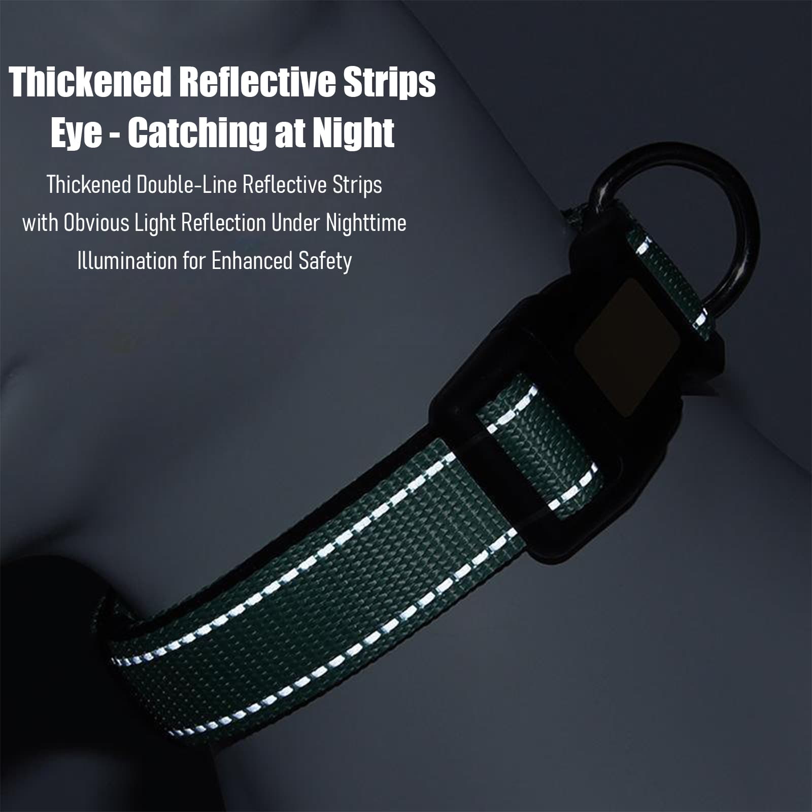 Reflective dog collar with durable D-ring for leash attachment